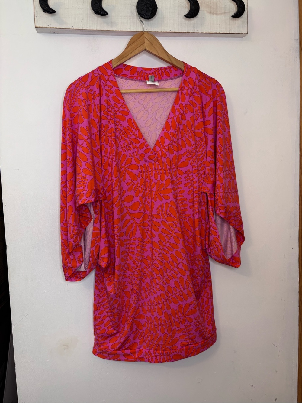 Trina Turk Trellis Pink and Coral Printed V Neck Swim Cover Up Dress - Picture 2 of 9